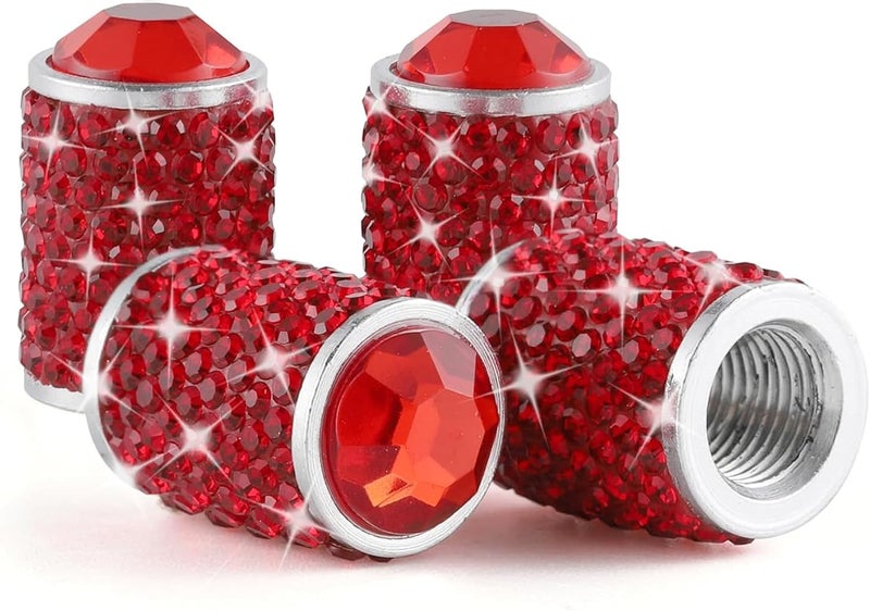 alpmosn Car Wheel Tire Valve Caps, 4 PCS Bling Tire Valve Caps, Crystal Tire Caps Shinny Rhinestone for Women, Universal Car Dustproof Tire Valve Caps for Cars, Trucks, SUV and Motorcycles (Red) - Image 1